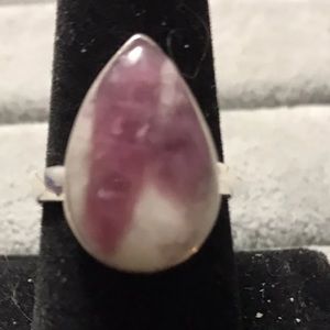 New Sterling Silver Teardrop Pink Tourmaline in Quartz Ring Size 8.5-8.75 Gem